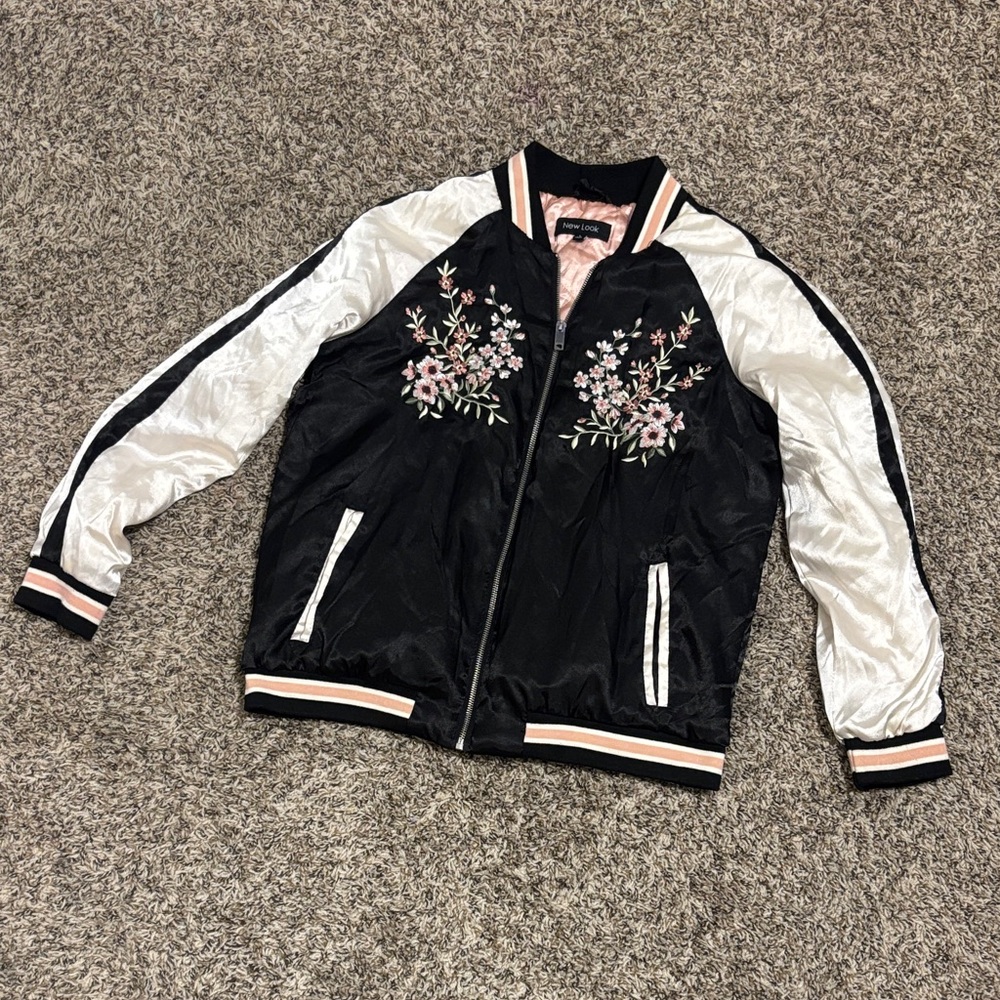 New Look Black and White Floral Bomber Jacket